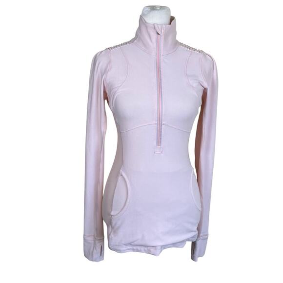 Lululemon Sz 4 Pretty Pink Star Runner Half Zip Pullover Fitted Stretchy Flawed - Picture 2 of 16